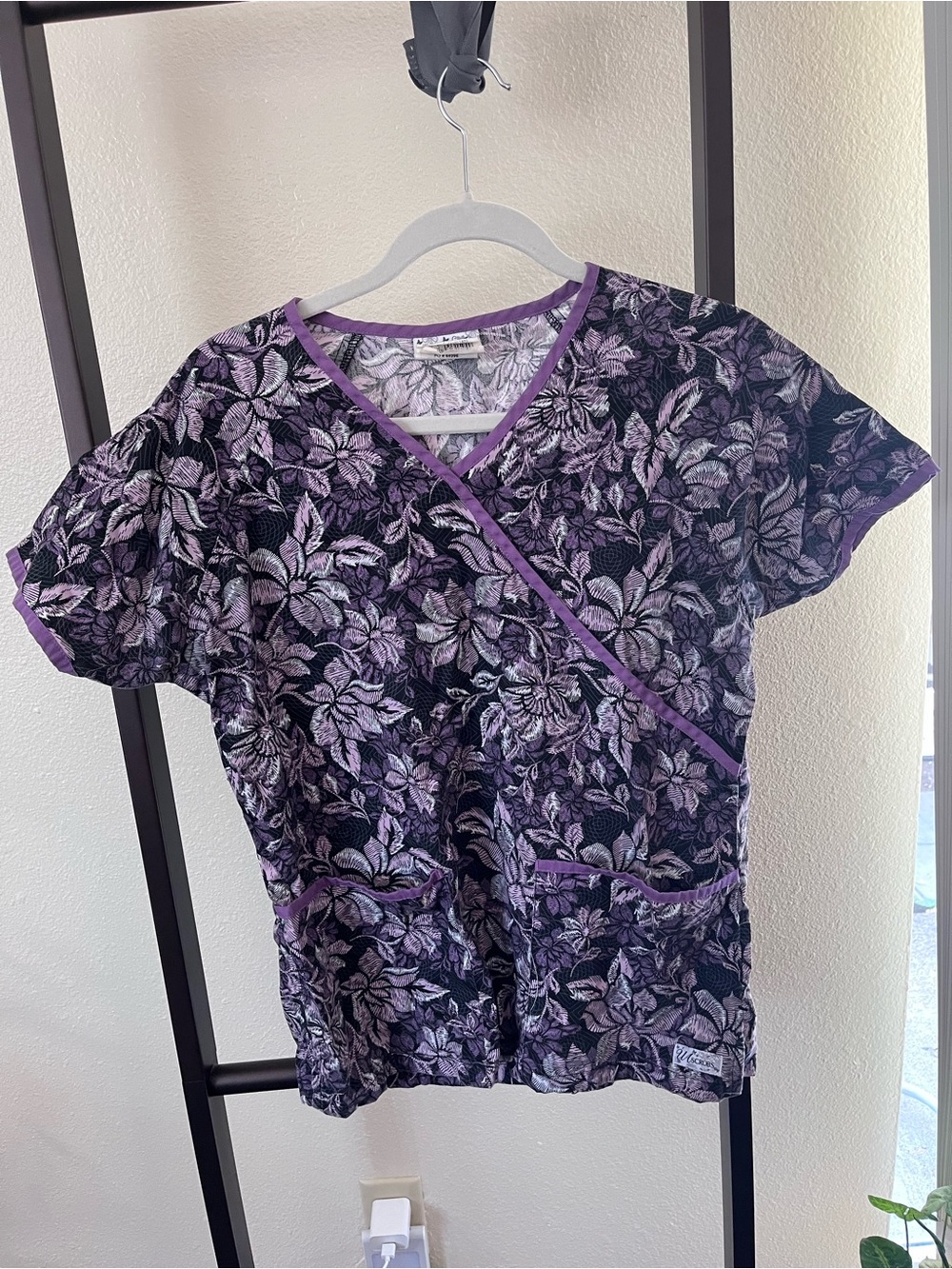 UA Scrubs Purple Floral Crossover Scrub Top